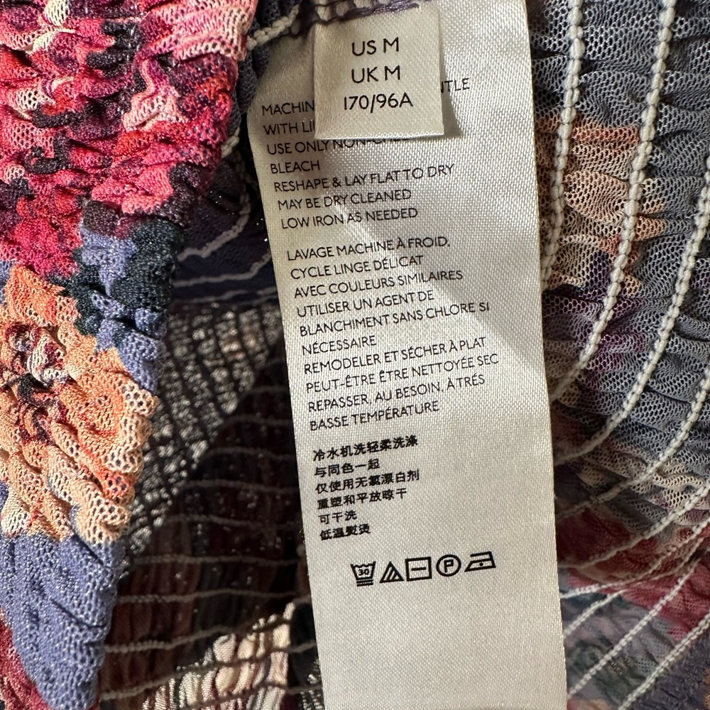 Anthropologie Rouen Smocked Mesh Top Size Medium Purple Floral Cropped - Picture 12 of 13